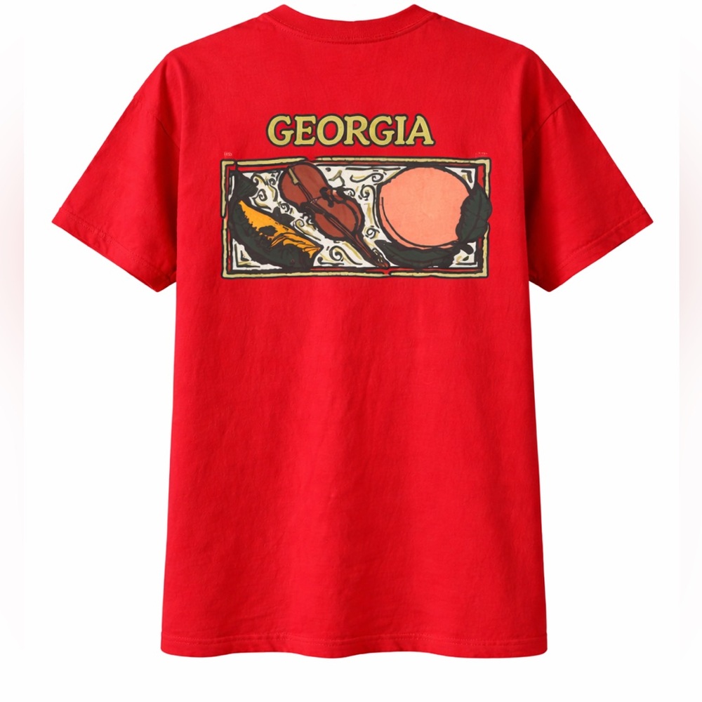 90s Vintage Georgia Graphic T-Shirt Red Folk Art Violin Music Tee Size XL